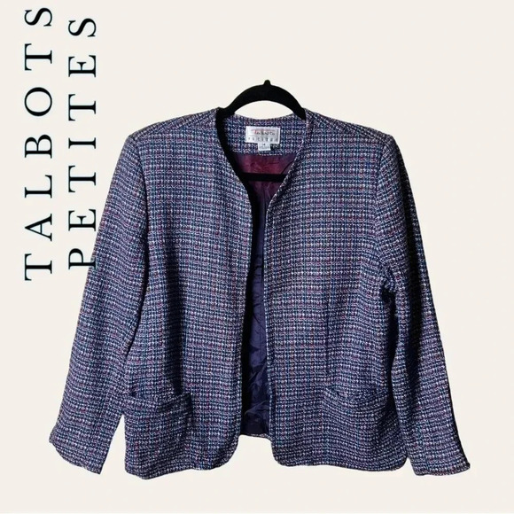 0337W. TALBOTS PETITES TWEED BLAZER SIZE 14P BLUE RED‎ AND WHITE IN COLOR - Picture 1 of 14